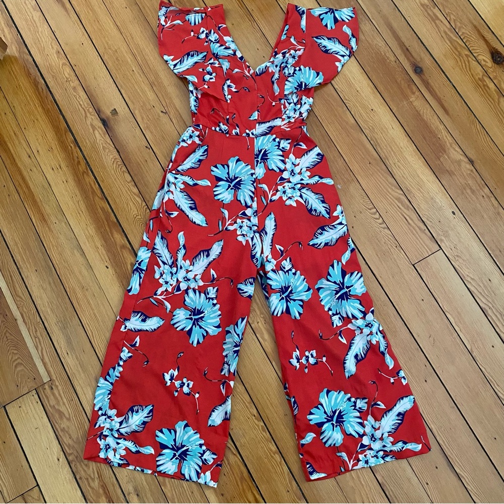 Japna Red/Orangy Floral Jumpsuit Sz X-Small